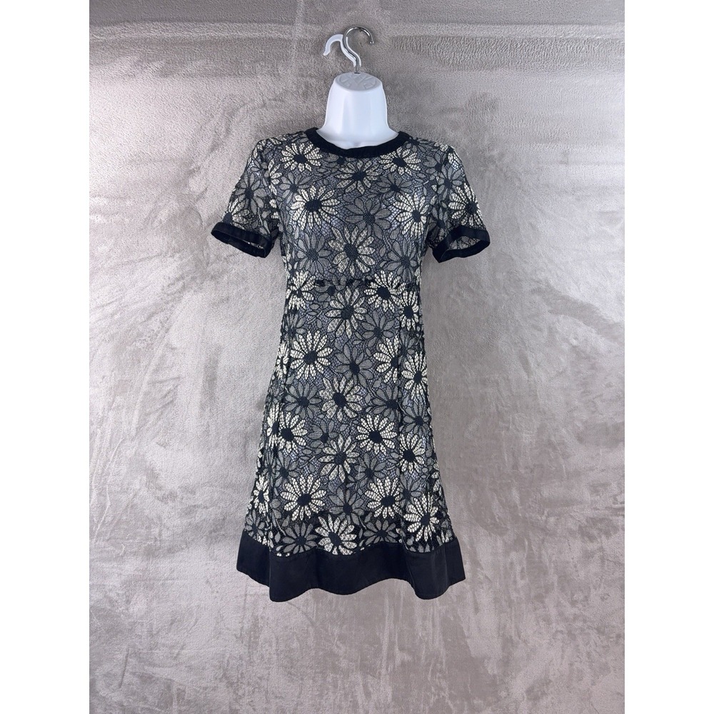 Marc By Marc Jacobs Dress Womens Size 0 Black Lace‎ Sheath Floral Short Sleeve